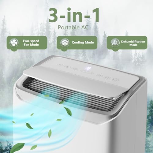 Jojoka Portable Air Conditioners, 12000Btus Air Cooler with Drying, Fan, Sleep Mode, 3 Speeds, 24H Timer Function, Remote Control, Cools Room up to 750 Sq. ft, Air Cooling Fan for Home & Office Use