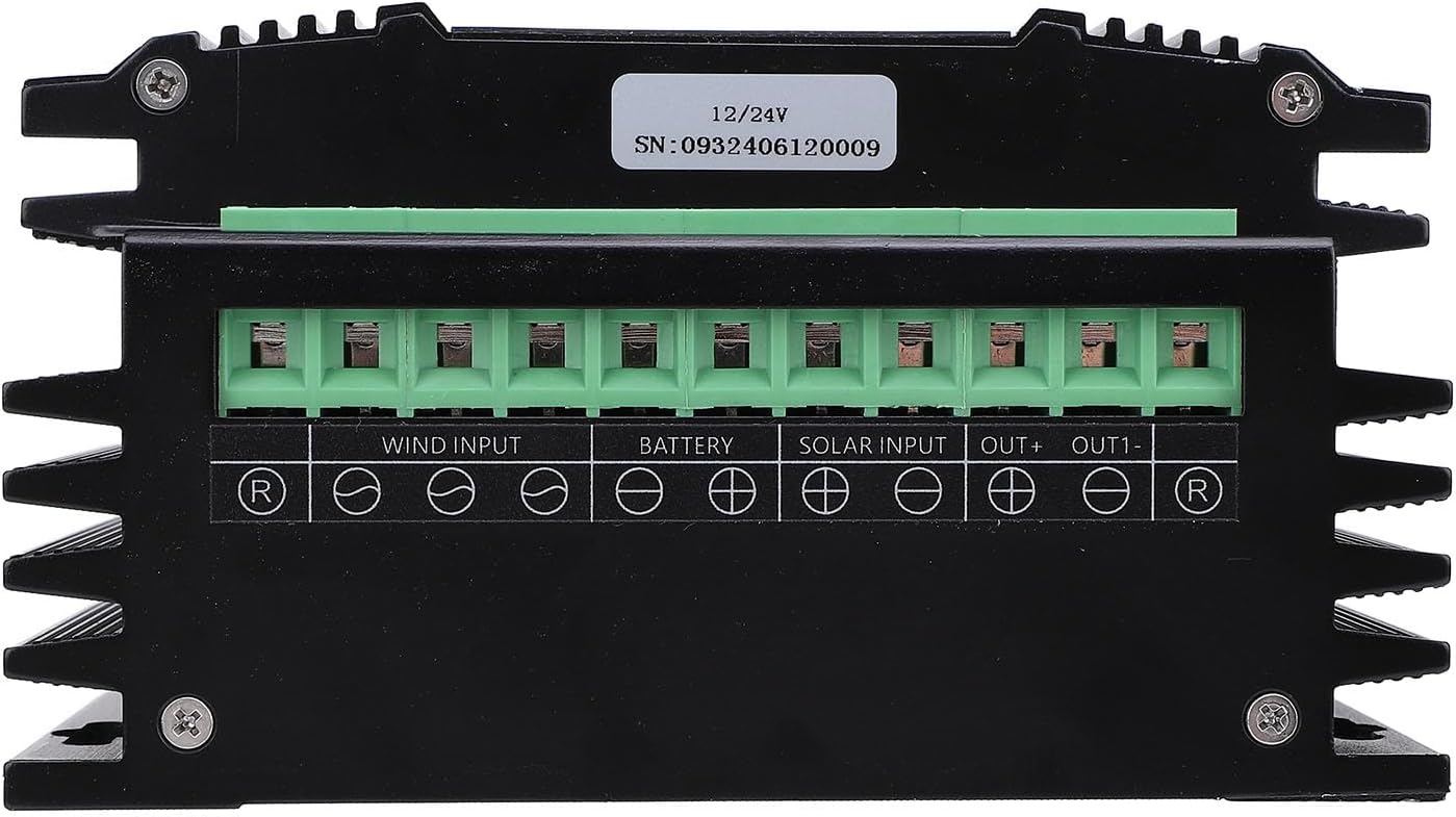 Wind Solar Hybrid Charge Controller 12V / 24V 1000W MPPT Technology, LCD Display, Intelligent Regulator - Boost Turbine System, Digital Dump Load, Ideal for Home and Marine Use (600W Fan)