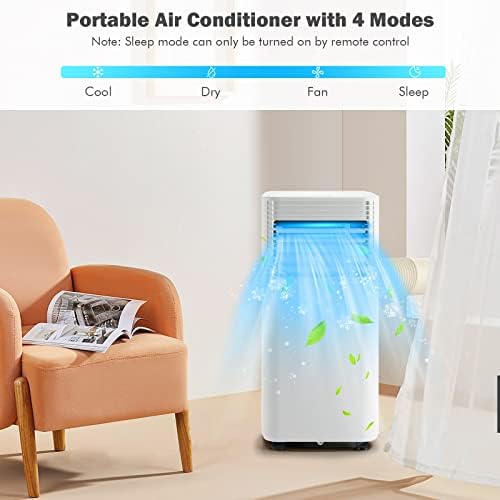 HOMGX 10000 BTU Portable Air Conditioner, 3-in-1 Air Cooler w/Fan & Dehumidifier Mode, Quiet AC Unit w/Sleep Mode, 24H Timer, 2 Fan Speeds, Remote Control, Window Mount Kit (White, 10000 BTU)