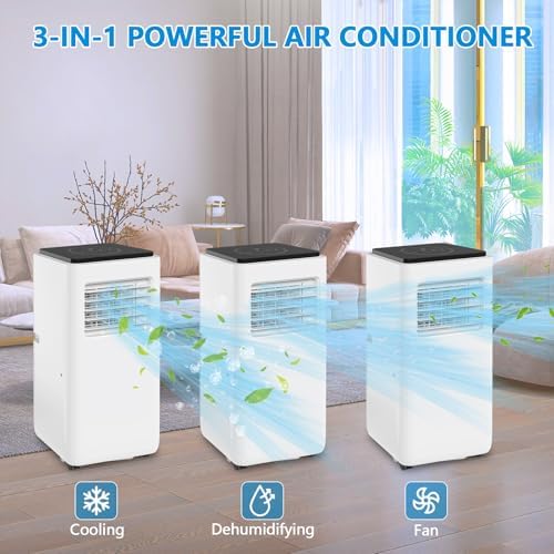 8000 BTU Portable Air Conditioner, 3-in-1 Floor AC with Cooling, Dehumidifier & Fan, Remote & Timer, Quiet Operation for Rooms Up to 350 Sq.Ft