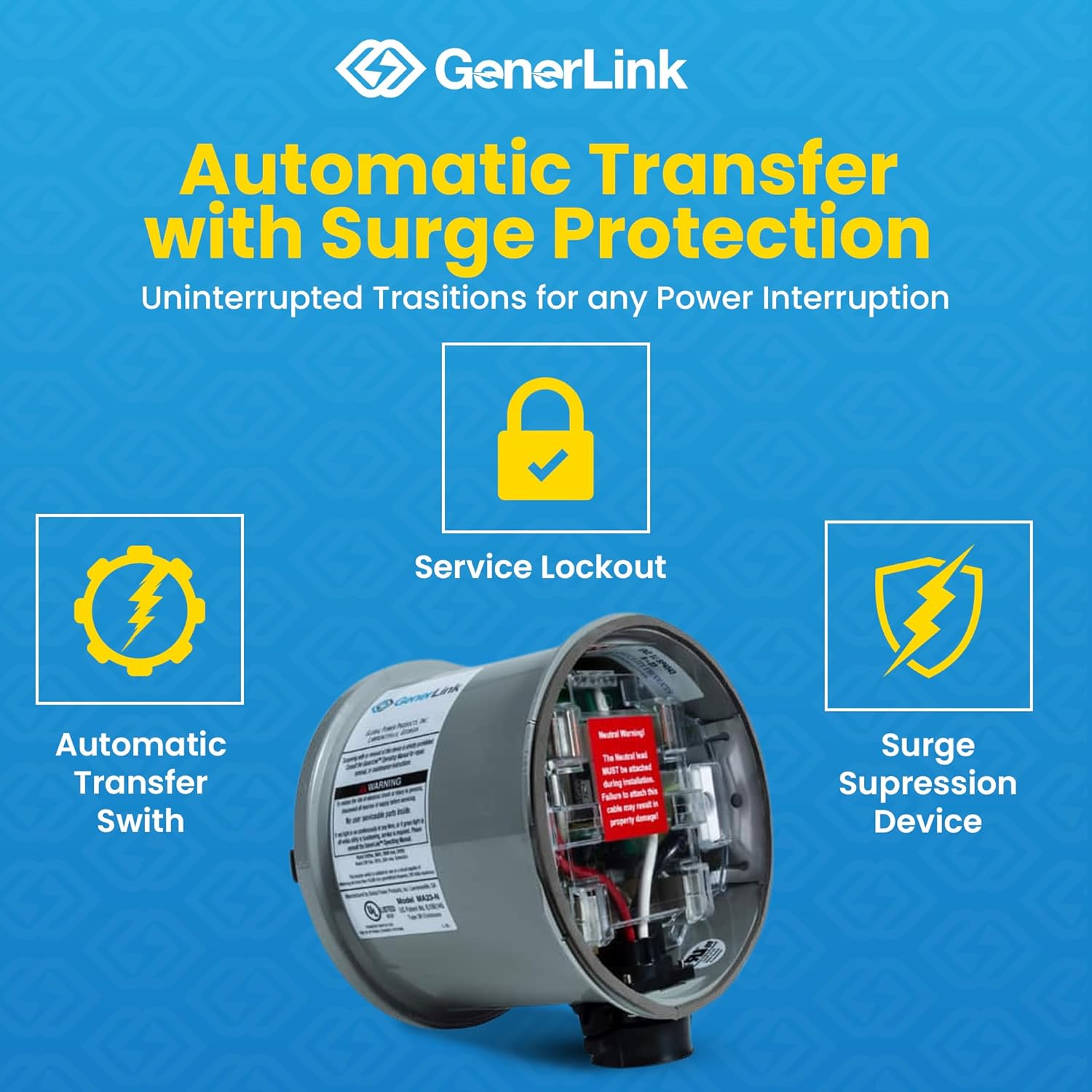 GenerLink Automatic Transfer Switch for Home Generator w/Surge Protection - Meter Mounted Transfer Switch for Portable Generators - Outdoor & Home - Fast and Easy Installation - 40AMP
