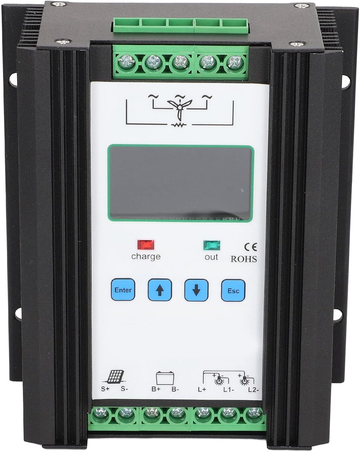 Wind Solar Controller, Digital Intelligent Solar Regulator, 12V 24V 600W PWM Charging with LCD Display, Multiple for Wind and Solar Panel System