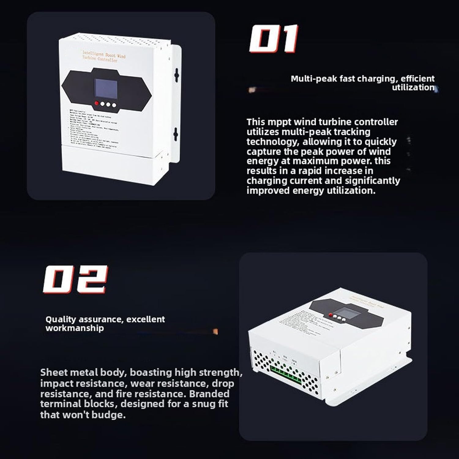 Fafeicy 1000W Wind Turbine Charge Controller, MPPT Boost LCD Display 12V/24V/48V Auto Detection Off Grid Power Controller, for Home Boat Street Light