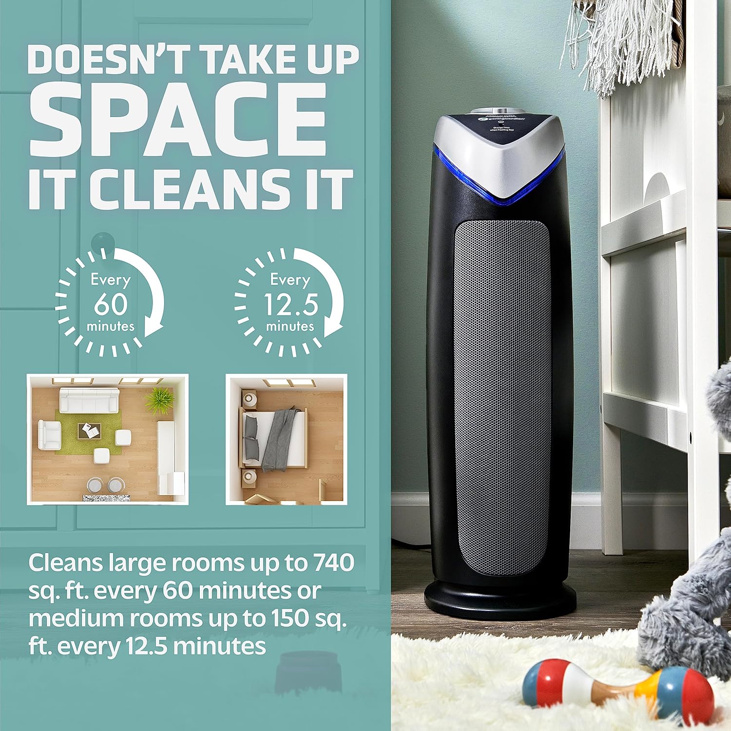 Germ Guardian AC4825 Air Purifier Bundle with FLT4825 True HEPA Replacement Filter, Quietly Filters Allergies, Pollen, Smoke, Dust, Pet Dander, Mold,Odors, UV Light Sanitizer Eliminates Germs, 22 in.