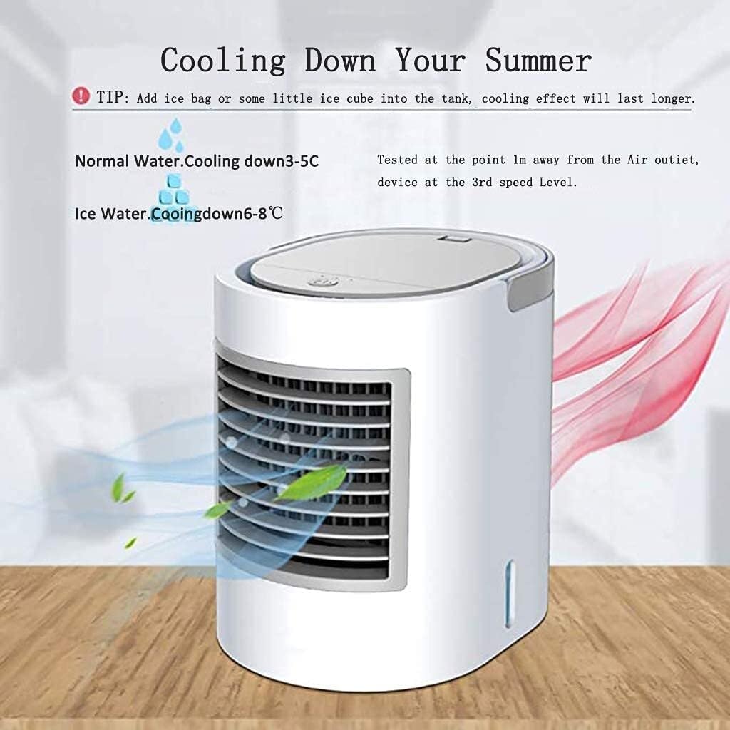 Portable Air Cooler for Home & Office, Mini Air Conditioner with 3 Speed Levels, Humidifier, 7 Color Night Light, and 380ml Water Tank