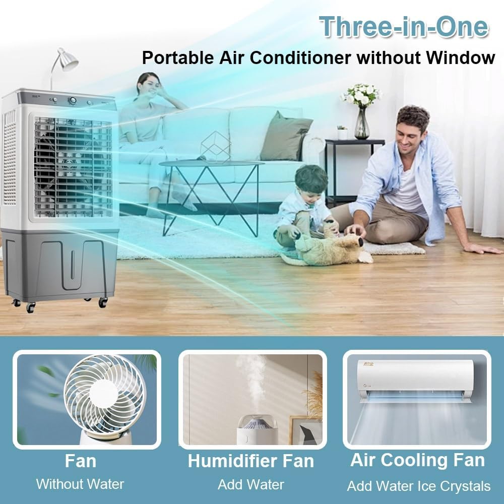 Evaporative Air Cooler Portable, Energy Saved Cooling Fan With 9 Gal Tank, Swamp Cooler With Universal Wheel, Portable Air Conditioner For Bedroom Home Office