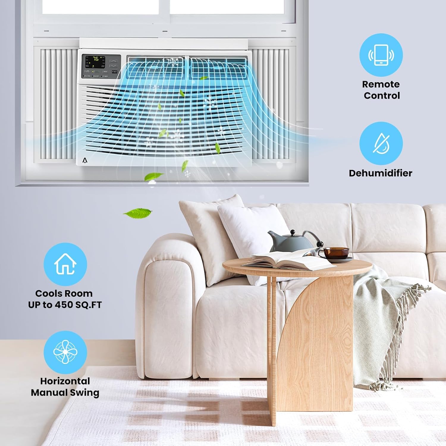 10000BTU Window Air Conditioner,3 Cooling ModesSmall Window Ac Units for Bedroom Fast Cooling 450 Sqf., Mini Air Conditioner with Remote, App Controlled,Washable Filter