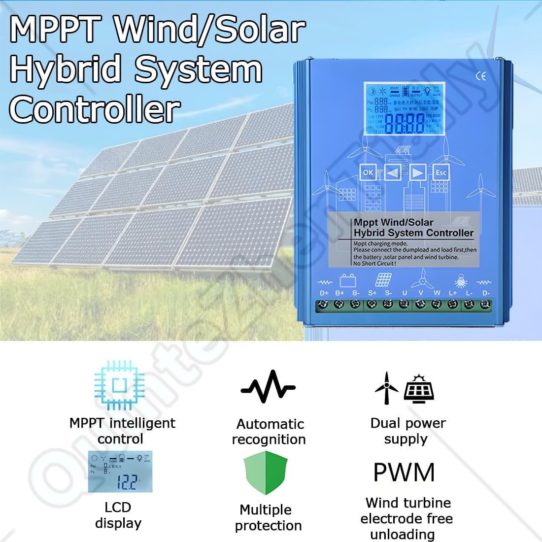 Wind Turbine Solar Hybrid Mppt Charge Boost Controller,Wind & Solar Complementary Regulator,Operating Humidity Range 35-85% Rh,for Homes,Boats,Residences & Streetlights 8000W