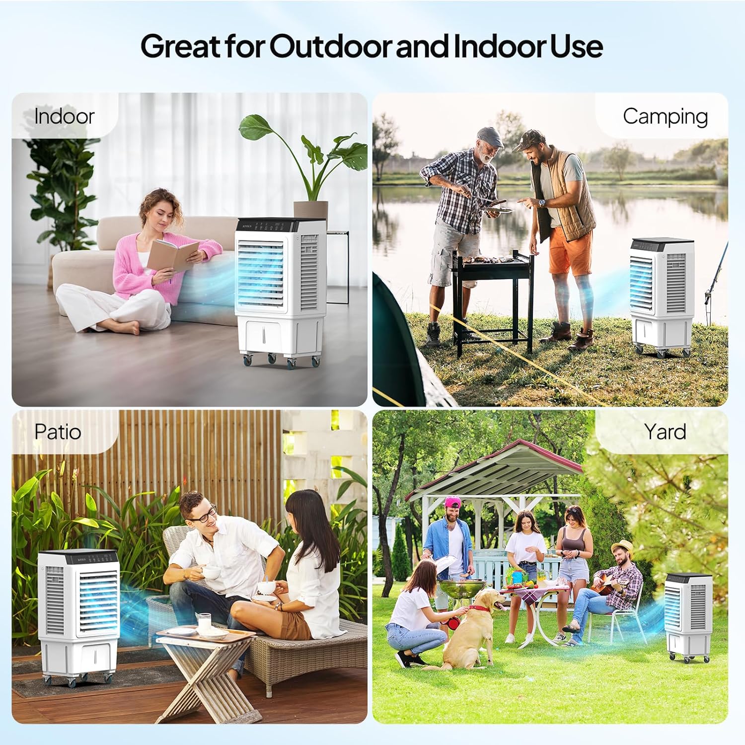 Bonnlo 2300 CFM Swamp Cooler with Remote Control, 3-In-1 Portable Evaporative Air Cooler, Fan & Humidifier with 7.9 Gal Water Tank, 12H Timer, Top Water Adding for Outdoor & Indoor Use