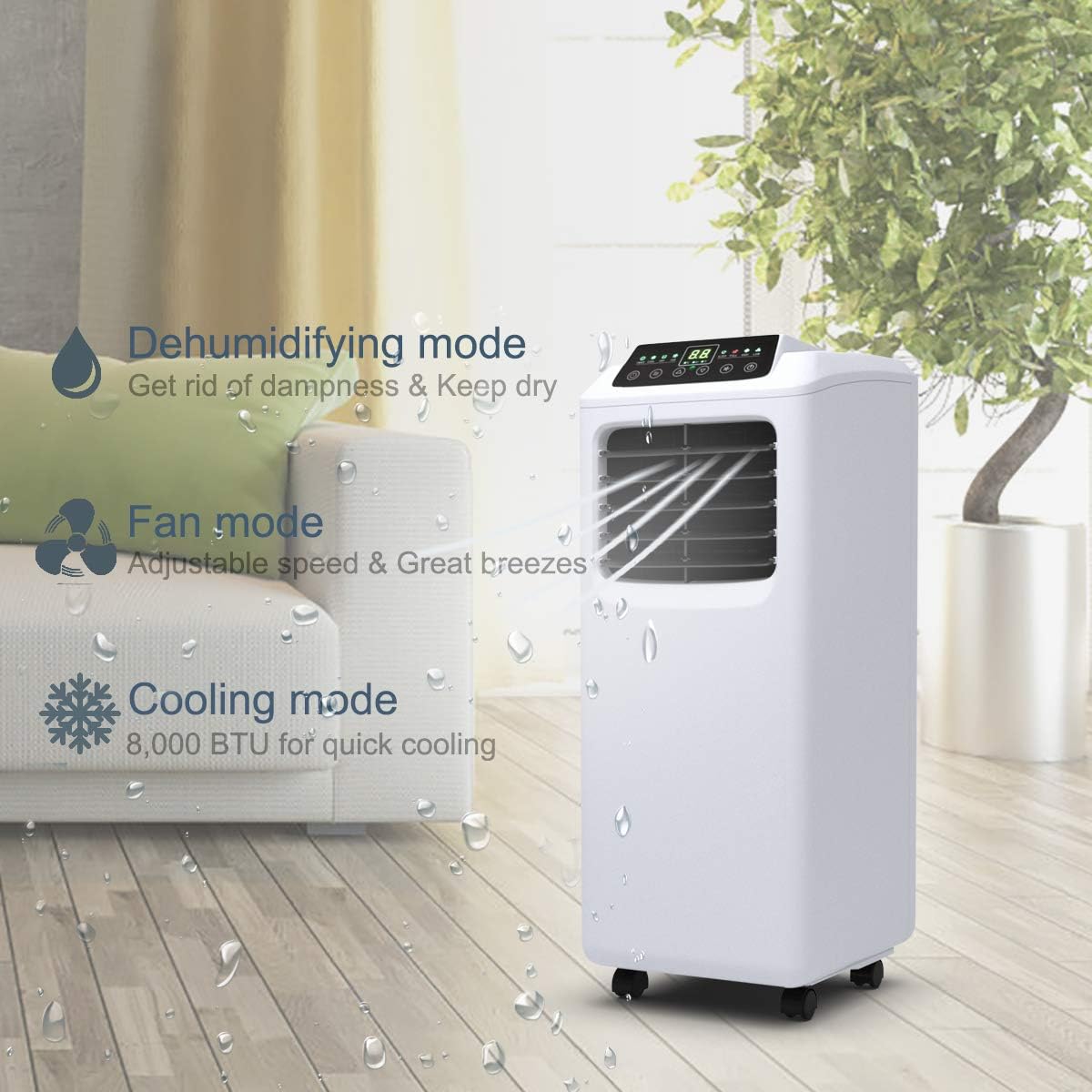 10000 BTU Portable Air Conditioner, Dehumidifier and Fan Functions, Compact Single Hose AC Unit, with Digital LED Display and 24hr Timer, Remote Control, 400 Sq/Ft Coverage, White