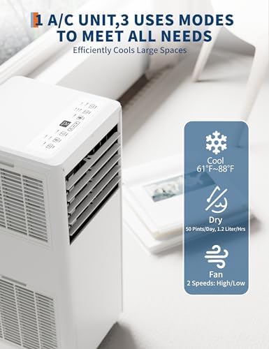 8000 BTU Portable Air Conditioner, Room Air Conditioner with Cooling, Dehumidifier, Fan, Portable AC Units for Room Cooling Up to 350sq.Ft, Remote Control, Sleep Mode, White Cover