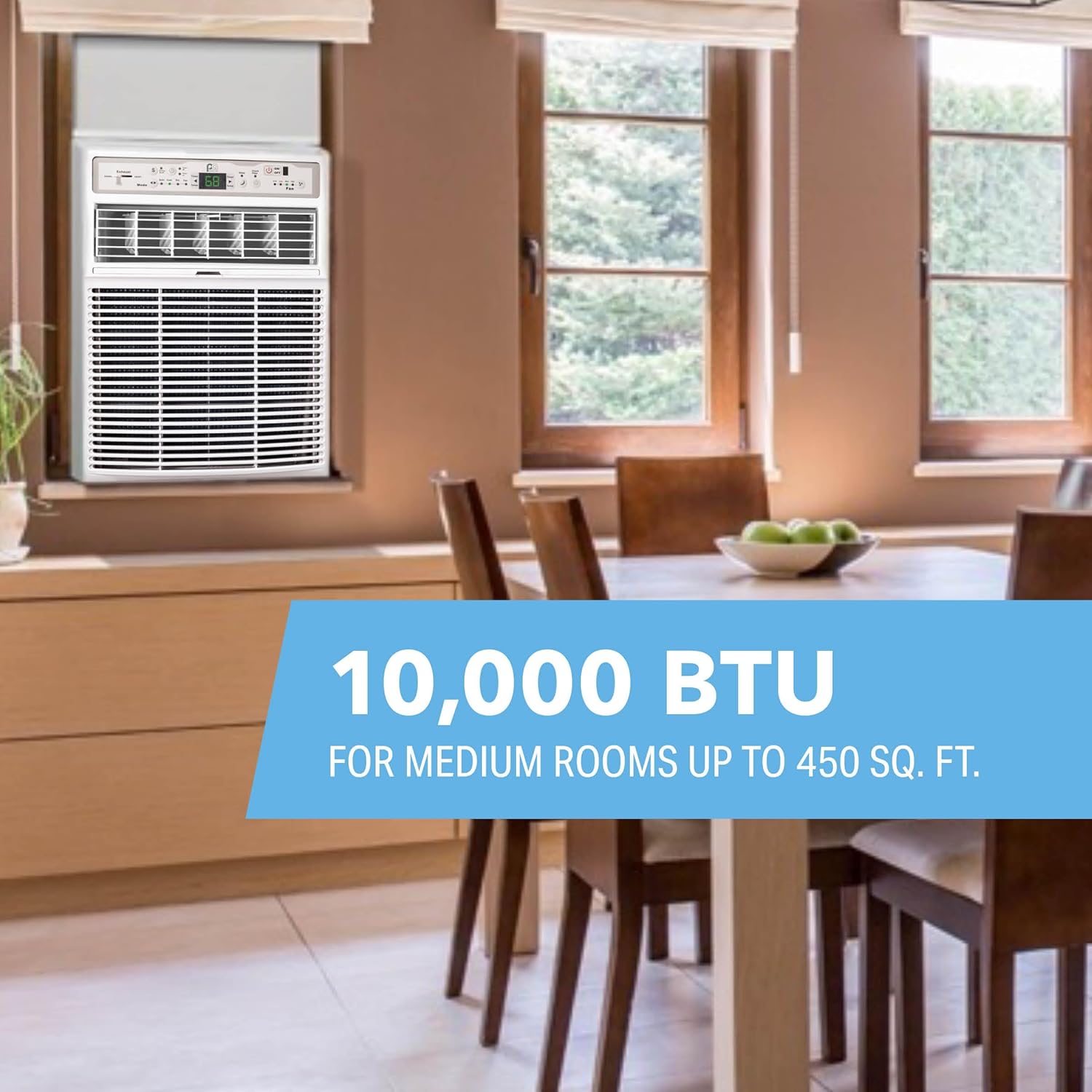 Perfect Aire 10,000 BTU Casement Window Air Conditioner– Cools 450 Sq. Ft. – Remote with Follow Me, Digital LED Display, Timer, R32 Refrigerant, Sliding/Crank-Out Window H: 23.5” x W: 14.75” x D: 21”