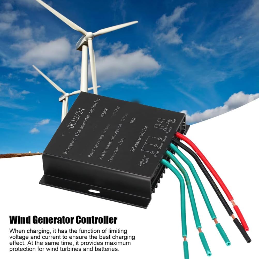 24V, MPPT Wind Turbine Charge Controller 100W-5000W 12V 24V 48V Auto Match IP67 Waterproof Universal Generator Controller (Black,10A-40A),Black,12V