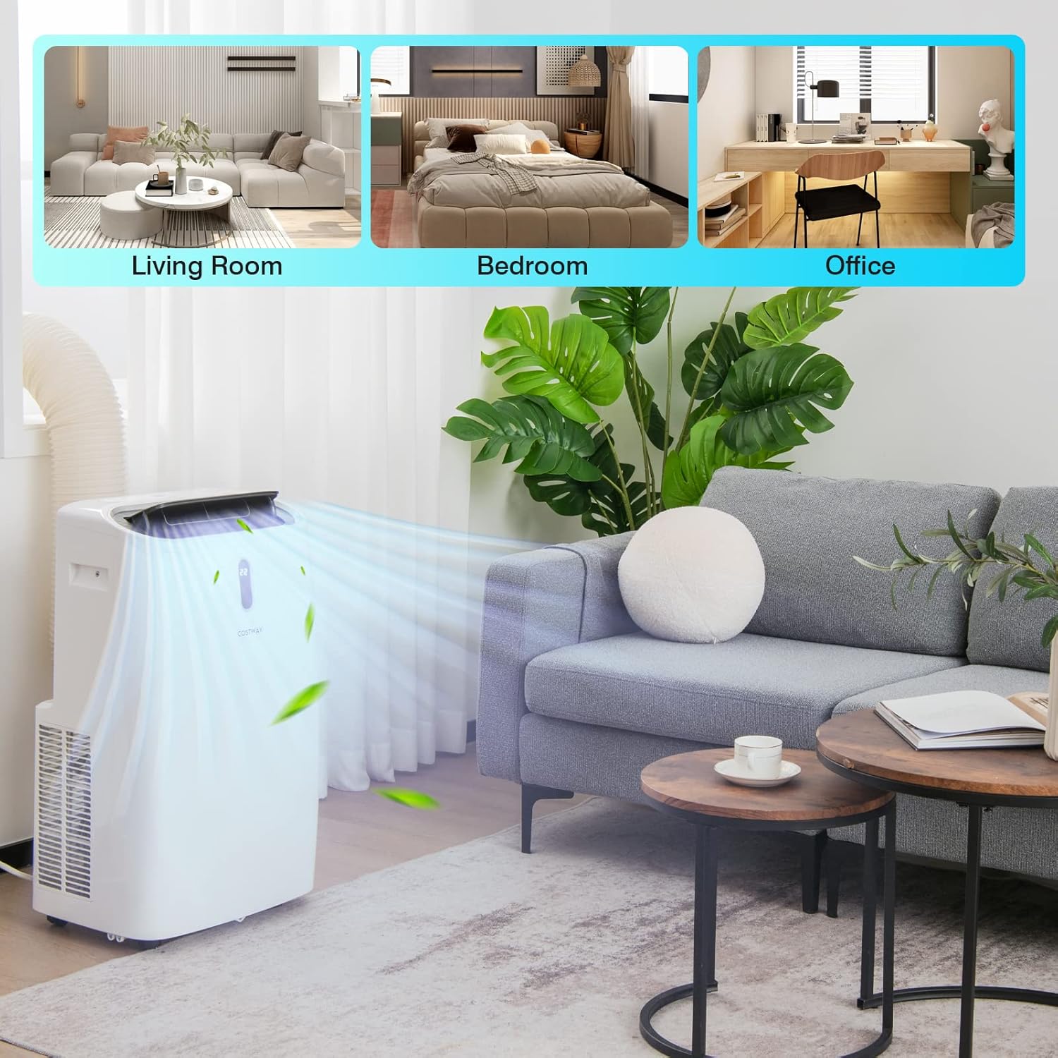 COSTWAY 12000BTU Portable Air Conditioner, 4-in-1 Oscillation Air Cooler with Cooling/Dehumidifier/Heater/Fan, 3 Speeds Fan for 450 sq.ft, Remote Control, WiFi Smart Control (12000BTU)