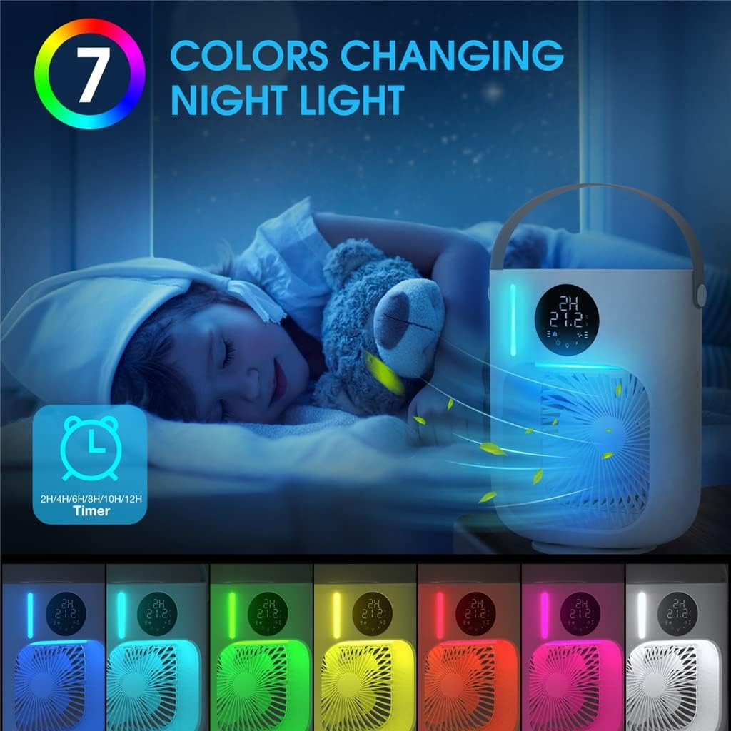 Mini Air Conditioner LED Display Fan Cooler Colorful Atmosphere Light Water Cooling Fan Home Office Portable (Color : White, Size : 22 * 27.5cm) (White 22 * 27.5cm)