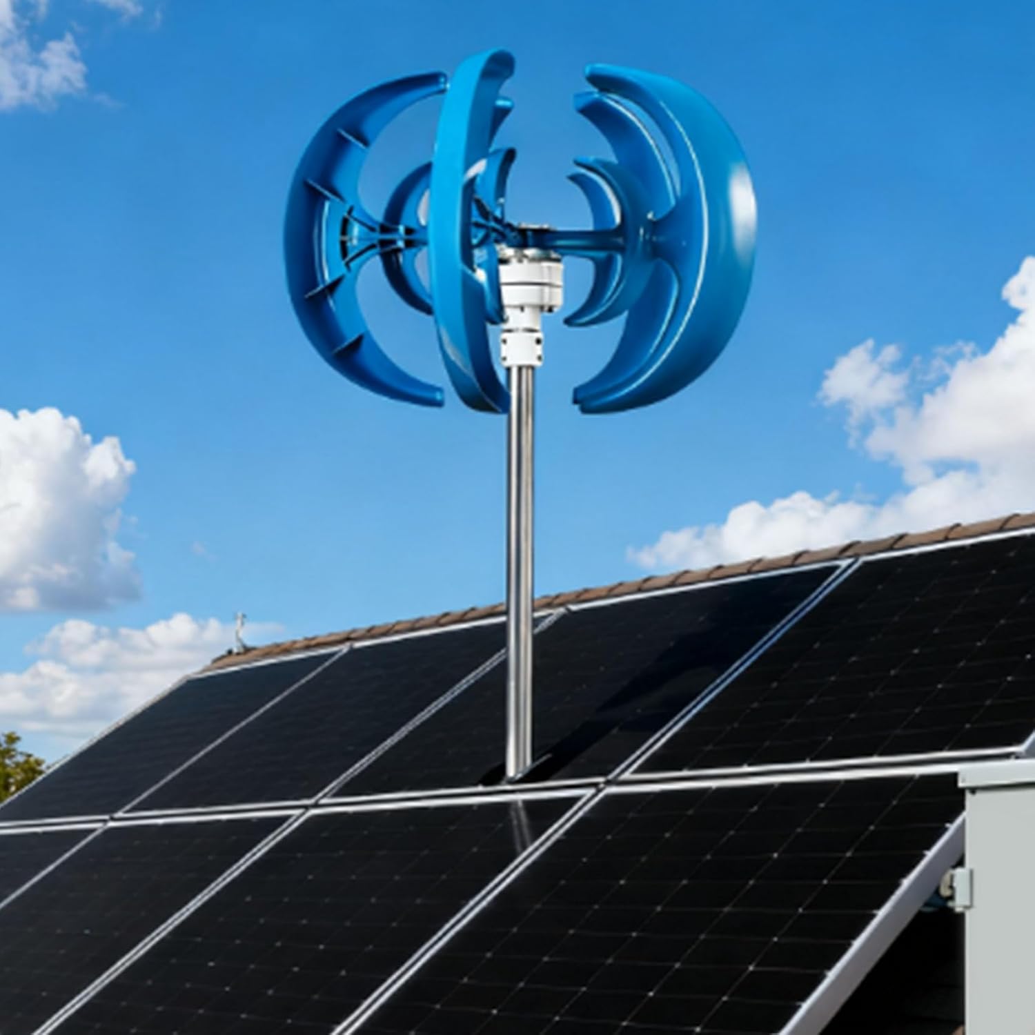 Low Noise 6000W Vertical Axis Wind Turbine Generator, Low Start Wind Speed 12V 24V 48V 220V Windmill Off Grid System with MPPT Charger for Street Lighting