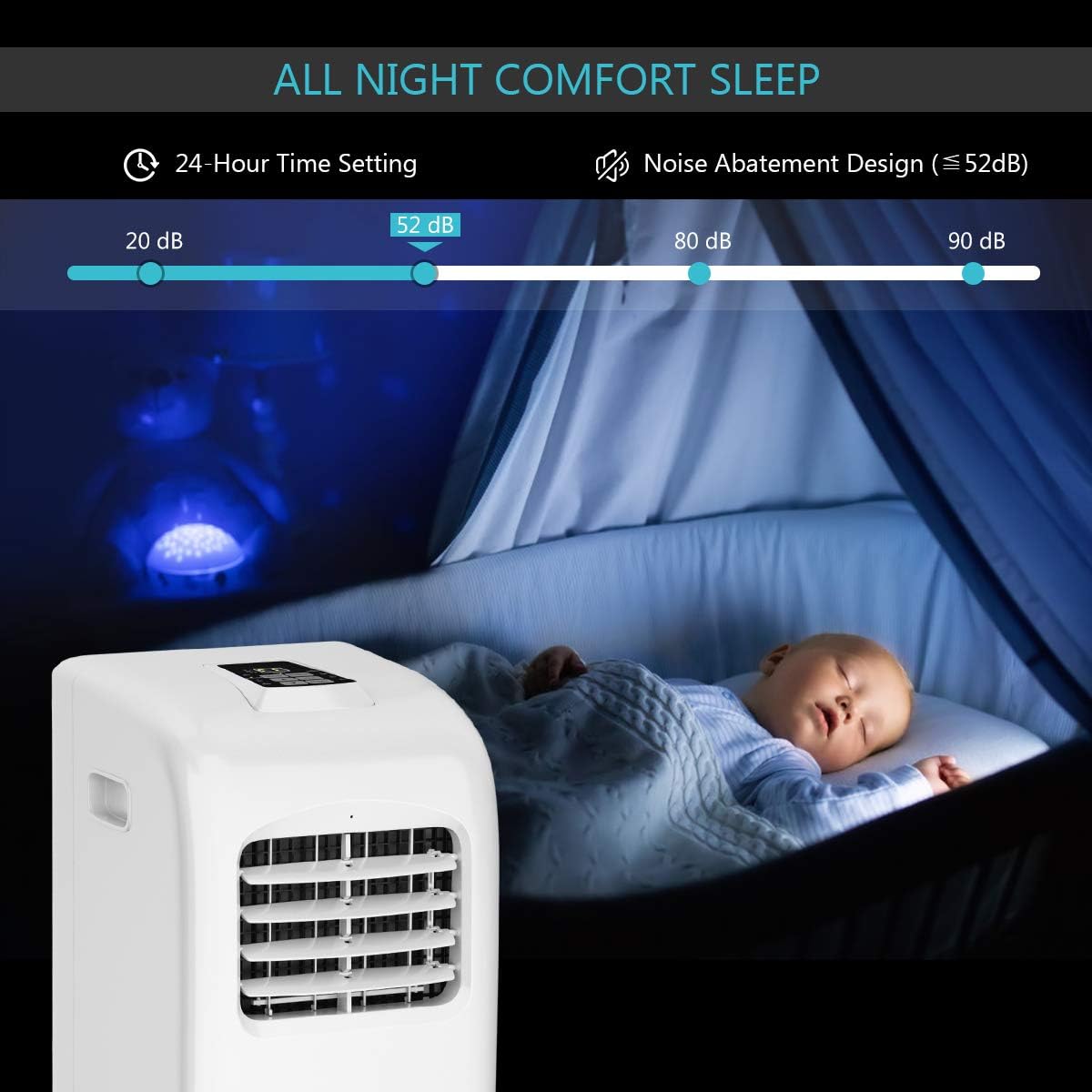 COSTWAY Ashrae 8000 BTU Portable Air Conditioner with Remote Control, Energy Efficient for Rooms Up to 400 Sq. Ft, Cooling, Dehumidifying, Fanning, Sleeping Mode, Time Settings, Clear LED Display