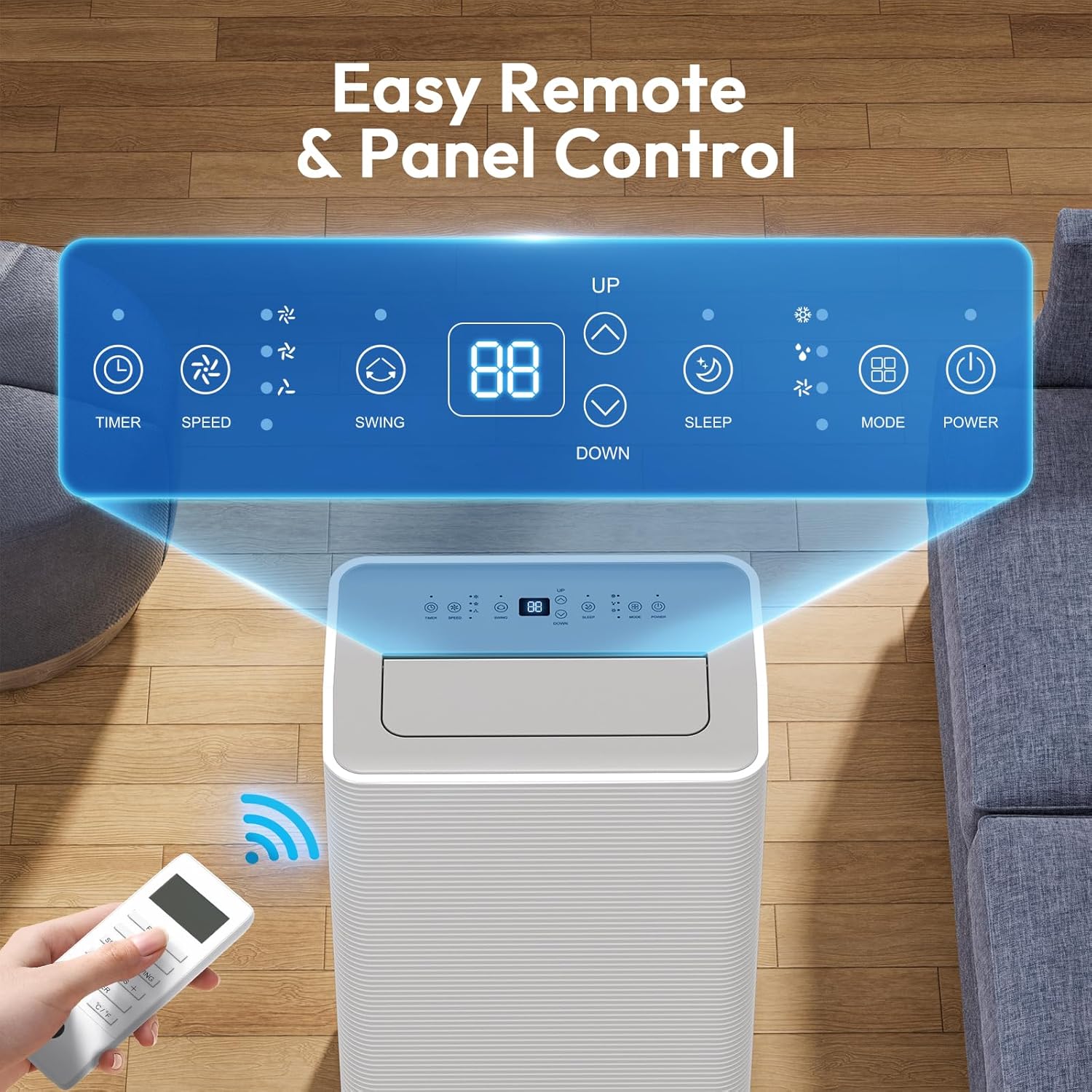 14000 BTU Portable Air Conditioner, 4-in-1 Portable AC Unit with Cooling, Dehumidifying, Fan, w/Sleep Mode, Auto Wind Swing, 24H Timer, LED Display, with Window Kit, Easy Installation & Energy Saving