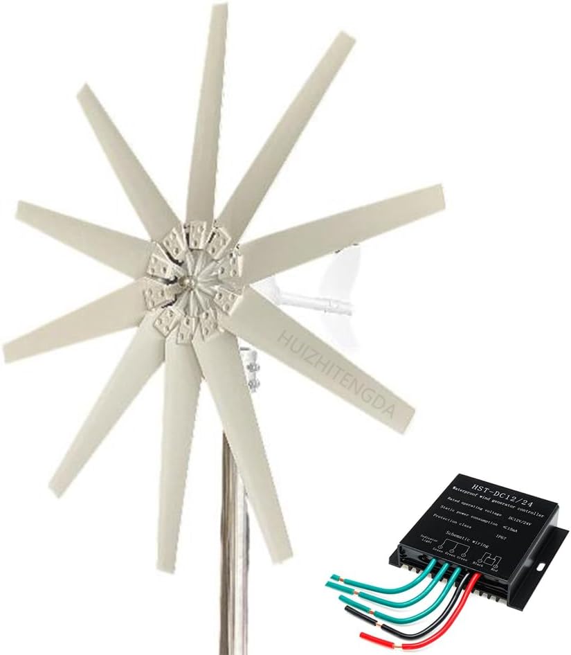 12000W Windmill Wind Turbine Generator Kit, 12V 24V 48V 10 Blades High Efficiency Horizontal Windmill Off Grid System Home RV Farm(with Controller)