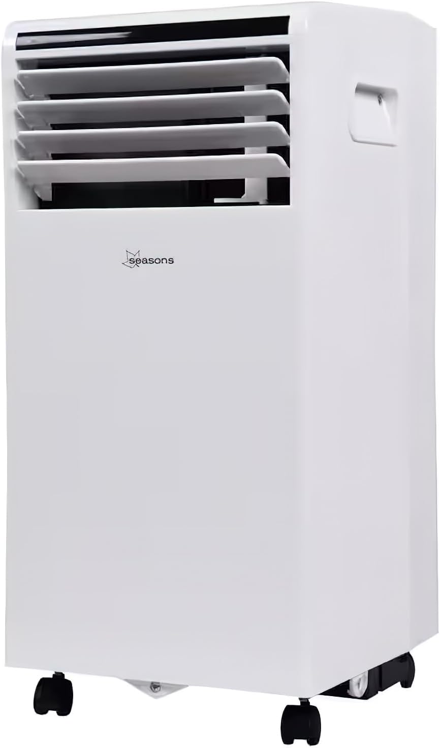 Seasons SM09R1 Portable 9000 BTU Air Conditioner, White; Bucket-less Evaporation System; Auto-restart; Electronic Control Panel with Digital Display; Cool Rooms Measuring 350 to 400 sq.ft; 2 Speeds