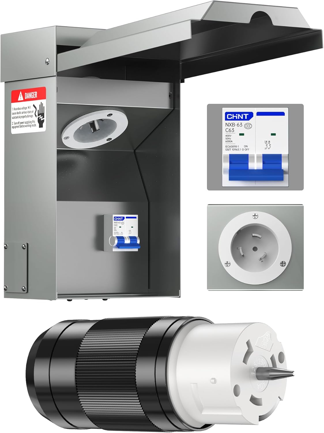 50A Generator Inlet Box & Plug with Circuit Breaker Combo - VHBW 50 Amp Power Inlet Box Set, 125/250V 12500W, Weatherproof/Rainproof, ETL Listed