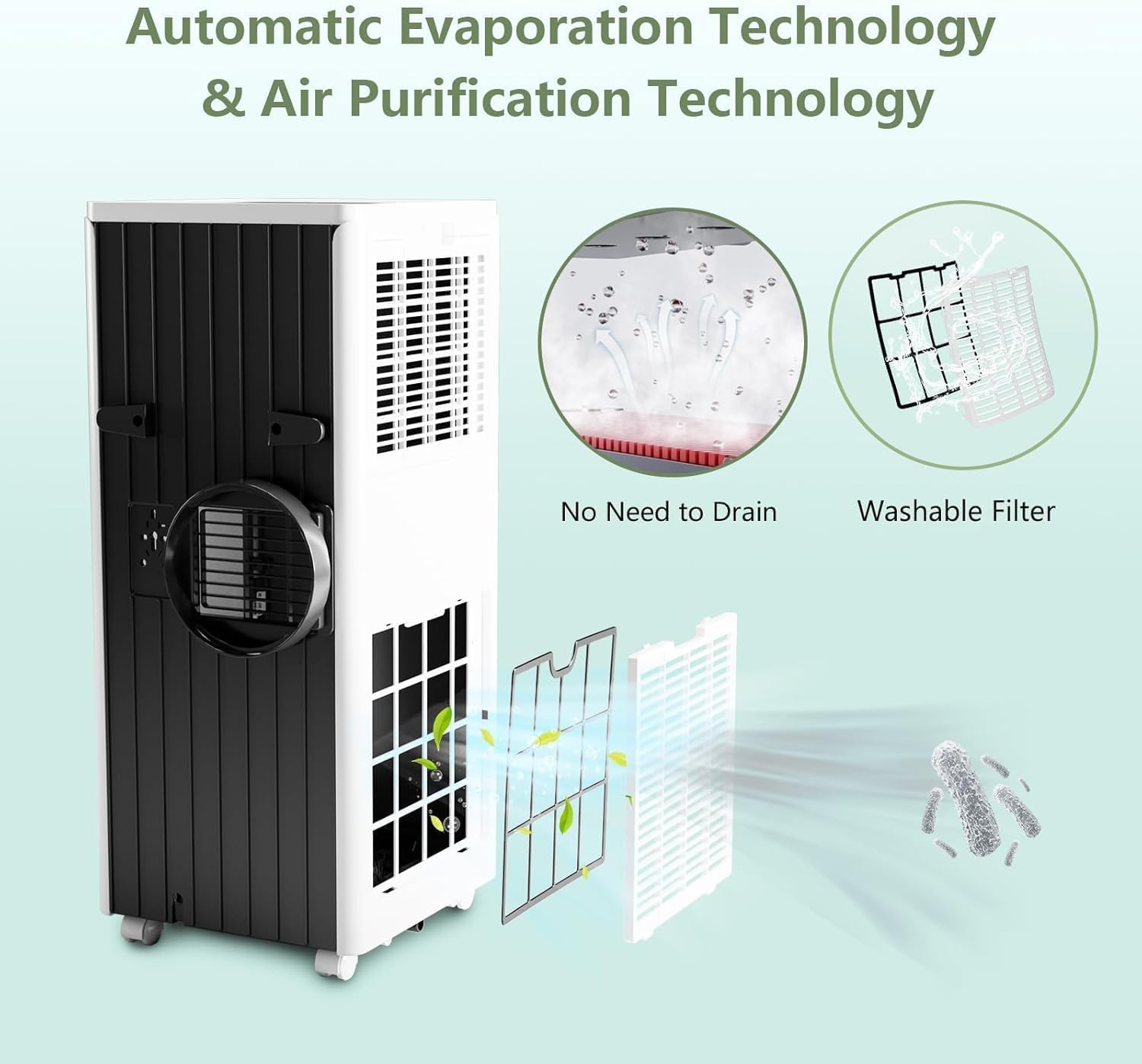 8000 BTU Portable Air Conditioner, 4-in-1 Cooling, Dehumidifier, Fan & Sleep Modes, Cools Up to 350 Sq Ft, Quiet Operation, Advanced Filtration, Remote Control & Easy Window Kit Included