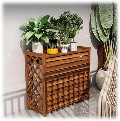 Air Conditioner Cover for Outside Units Stable Free Standing AC Fence Screen Wooden Storage Shelf for Outdoor Condenser Flower Shelf Decorative Easy to Install(Brown,L115cm*W54cm*H95cm)