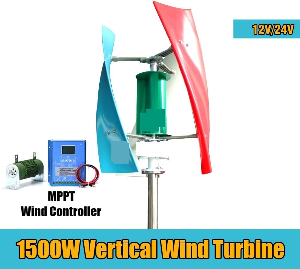 Wind Turbine, Real Efficiency Free Energy Windmill 1kw 1.5kw 12v 24v Vertical Axis Permanent Maglev Wind Turbine Generator Output(MPPT Controller,12V_1500W)