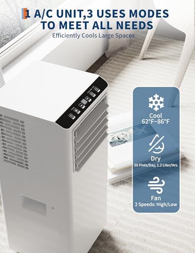 8000 BTU Portable Air Conditioners, 3-IN-1 Free Standing Cooling AC Unit with Fan & Dehumidifier, Quiet Air Condicionado Cooling Up to 750 Sq.Ft, with Remote Control & 24H Timer Function