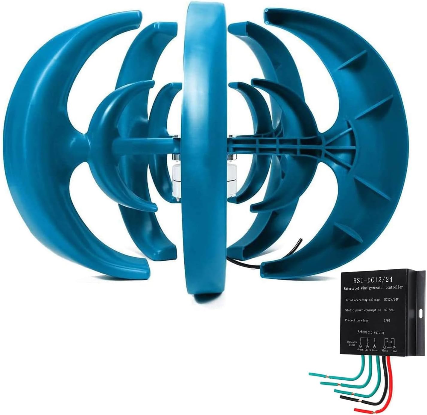 12V Blue Three-Phase Permanent Magnet Wind Generator, DIY Vertical Axis Wind Turbine Model, Renewable Energy Power Generator for Home Use