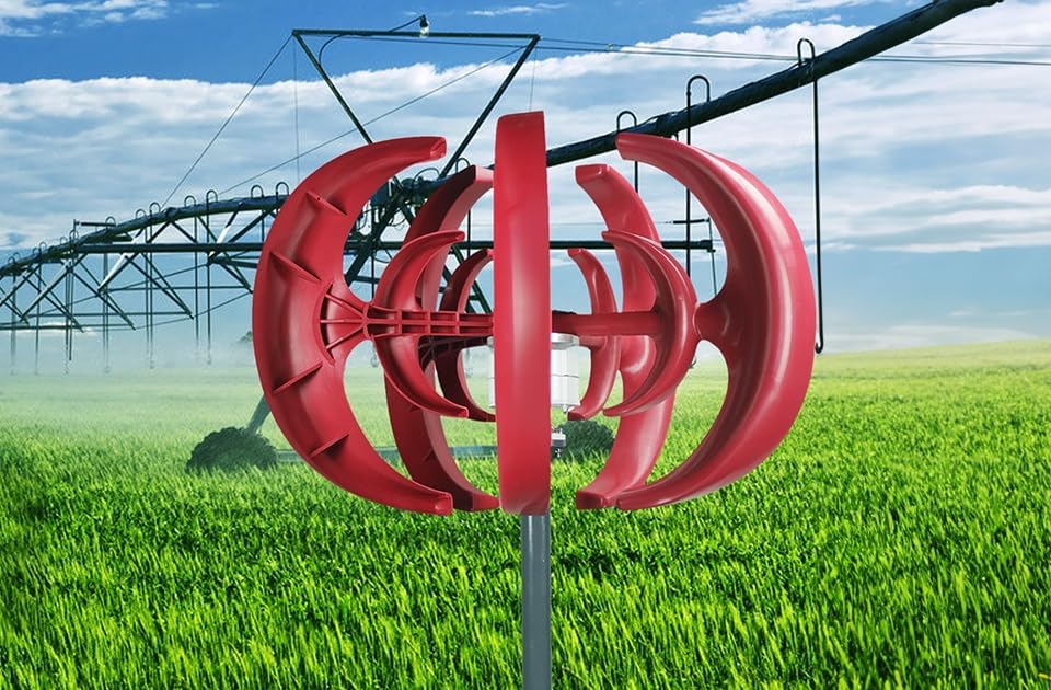 5 Blades Wind Turbines Generator, DC12V Wind Vertical Axis Generator Kit for Home Hybrids Streetlight Use, Electromagnetic Electricity Producer Equipment [600W] Red