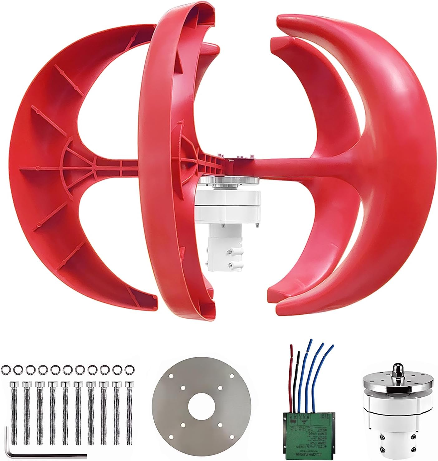 12V/24V Wind Turbines Generator | 5-Blade Lantern Winds Turbines Generator Kit, Electromagnetic Electricity Producer Equipment,Lantern Wind Turbine Generators DIY Kit-Red