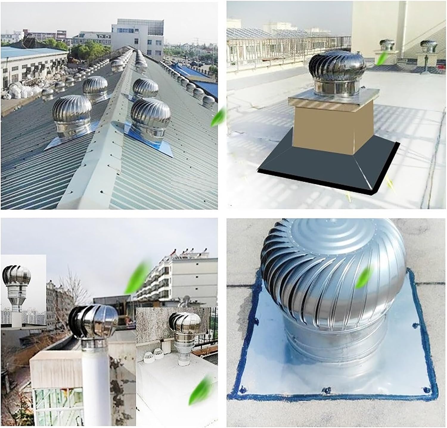 Non Power Roof ntilator, 304 Stainless Steel Chimney Exhaust nt Rotating Cor, Roof Wind Turbines Cap nt, Roof ntilating Fan, Unpowered Rotation, for Houses Factory Attic Farm