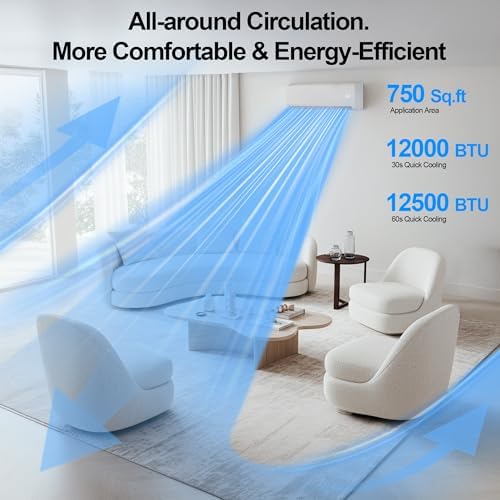 12000 BTU Mini Split AC/Heating System,19 SEER2 208/230V Energy Efficient Ductless Inverter System,Cools Up to 750 Sq.Ft with Pre-Charged Condenser,Heat Pump & Installation Kits