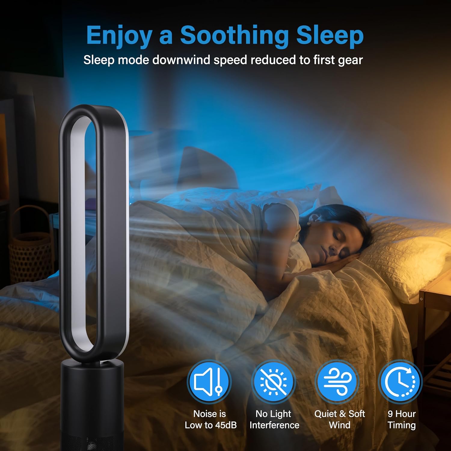 Simple Deluxe 45 Inch Bladeless Tower Fan with Remove, Cooling Fan for Indoor Use, Oscillating Fan for Home Bedroom