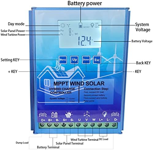 12000W Wind Solar Hybrid System MPPT Charge Controller - 12V/24V/48V Auto Regulator for Wind Turbines & Solar Panels with Smart Dump Load Management