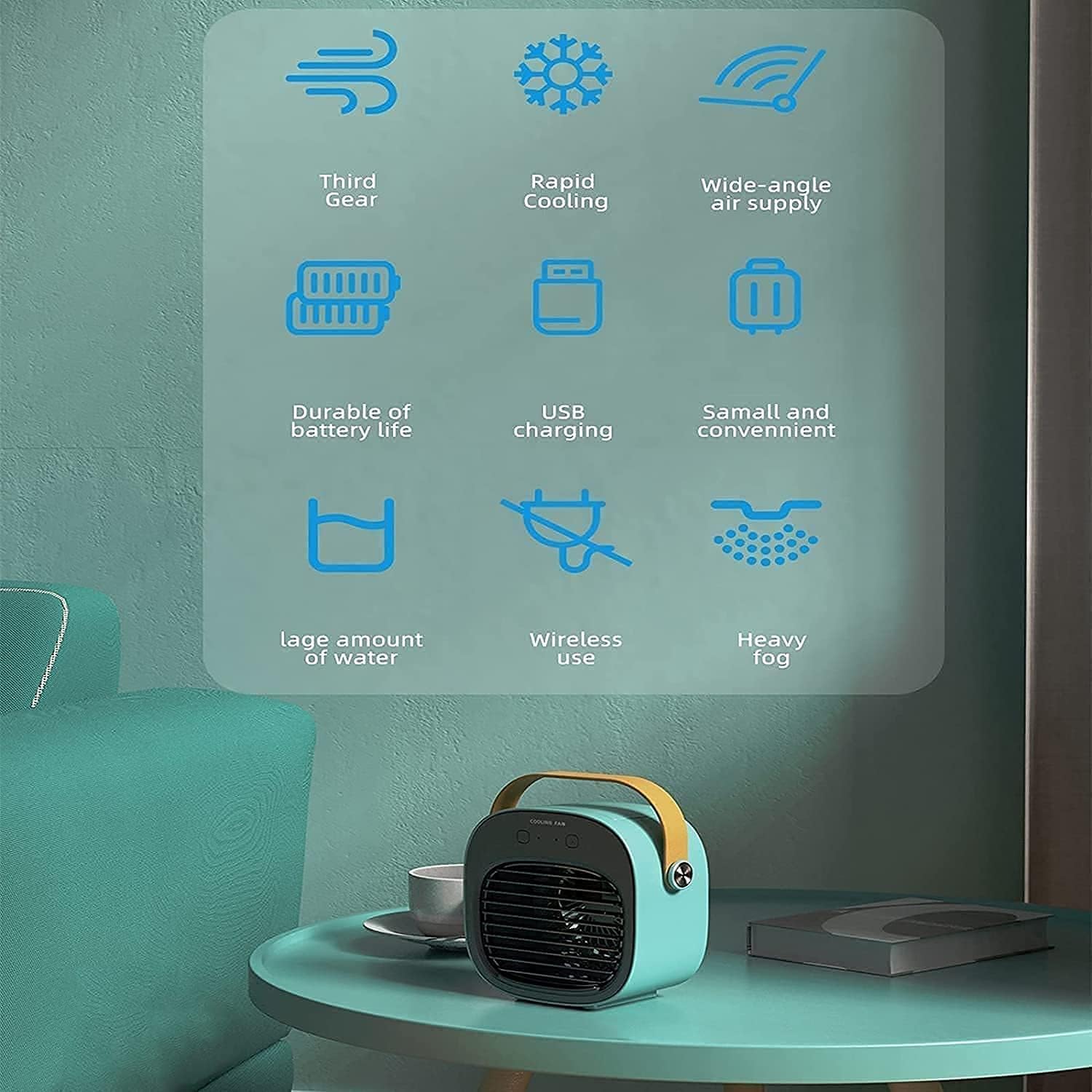 Portable Air Conditioner - Personal Air Cooler, Quiet Mini Air Conditioner Fan, Desk Cooling Fan for Home, Bedroom, Travel, Office