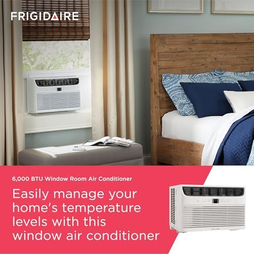 Frigidaire 6,000 BTU Window Air Conditioner with Remote Control, Cools Up to 250 Sq. Ft., Quiet Operation, Eco Mode, 3 Fan Speeds, Auto Restart, White