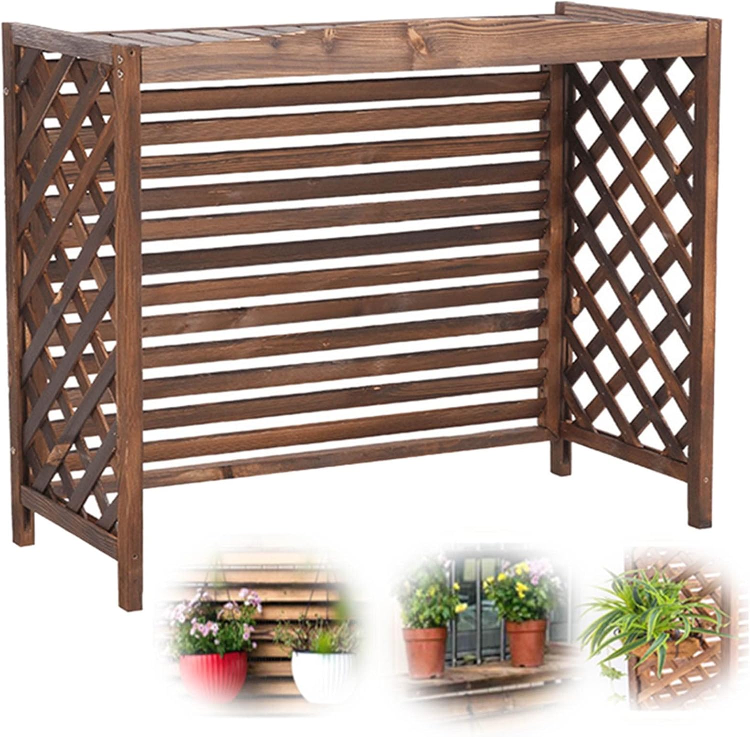 Cover for Outdoor Fence Air Conditioner Cover, Wooden Privacy Air Conditioner Fence Screen, Solid Wood Air Conditioner Flower Rack Shutters, Protective Air Conditioning Grilles, Water Proof