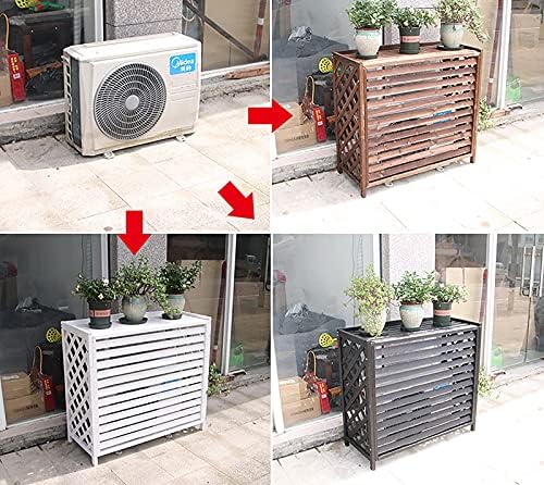 Wooden Air Conditioner Covers Plant Stand, Hide Air Conditioning Units Fences for Outdoor, 3-Panel Privacy Screen, Easy to Install
