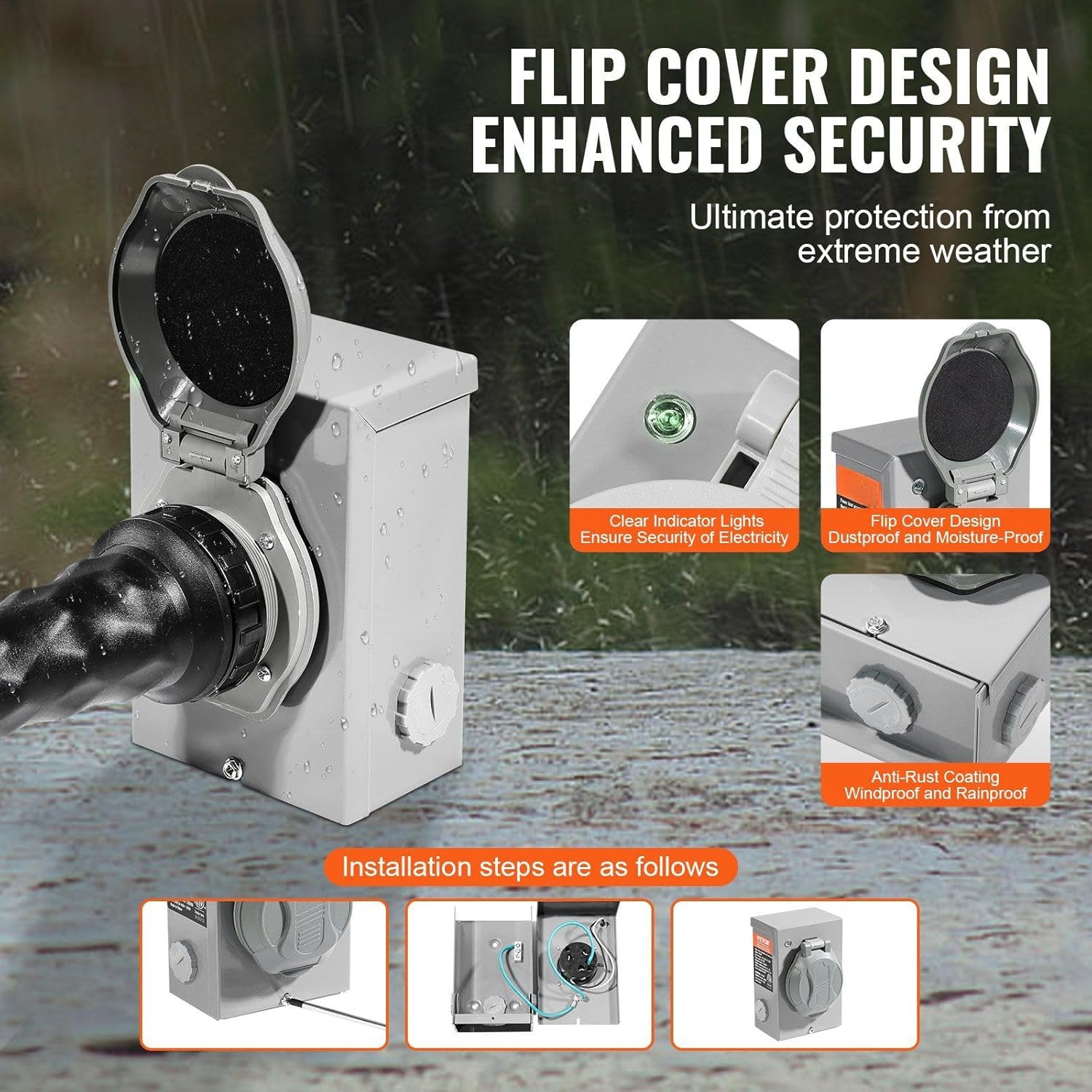 50Amp Generator Cord and Power Inlet Box Kit,25FT,NEMA 14-50P/SS2-50R STW 6/3+8/1 AWG Generator Power Cord with Twist Lock Connector,Pre-Drilled Inlet Box compatible with Generator to House,ETL Listed