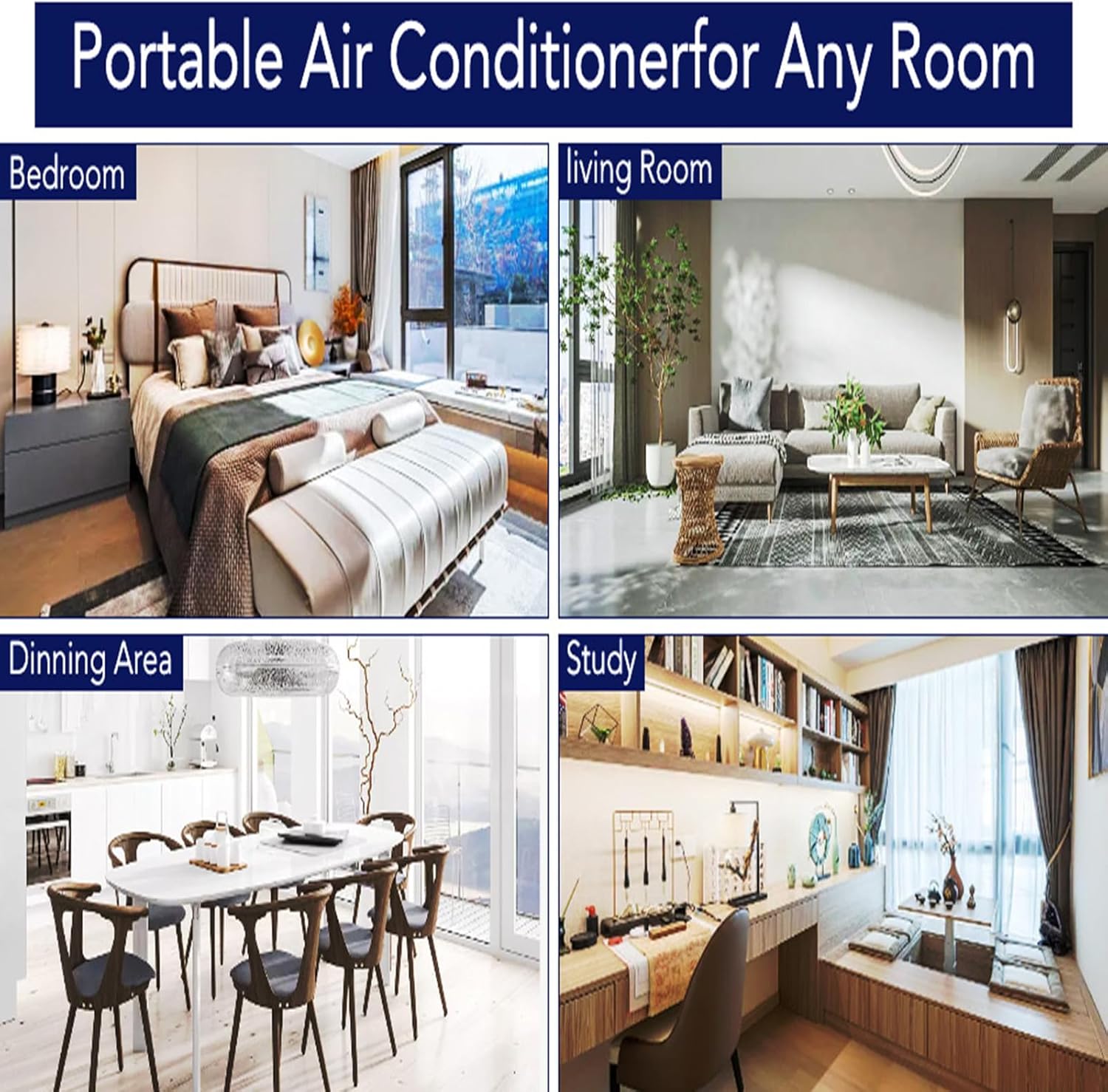 12,000 BTU Portable Air Conditioner - Free Standing AC Unit with Cooling/Fan/Dehumidifier for Rooms Up to 550 Sq.Ft, Includes Remote & Window Kit for Home, Office, Dorm, Black