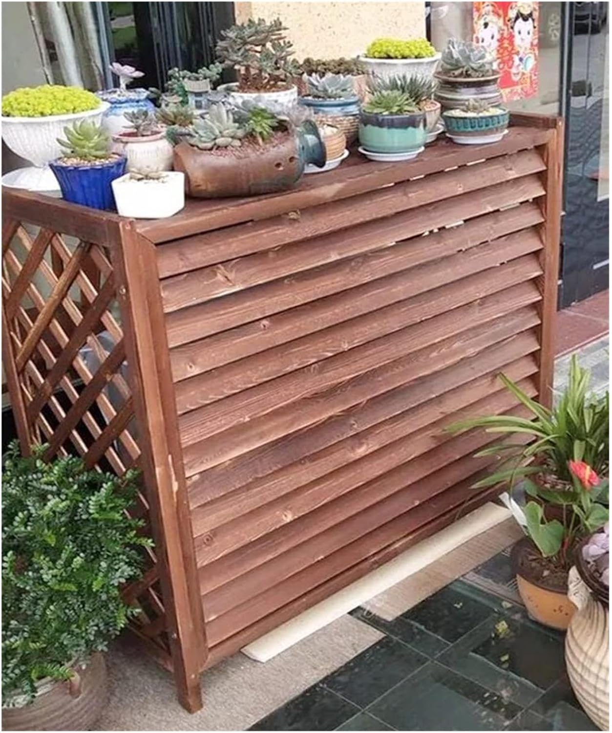 Air Conditioner Cover Fence Screen Privacy Screen Decorative To Hide Air Conditioner, Outdoor Pool Equipment Trash Can Enclosure, Ac Fence For Outside Unit Decorative Flower Stand(105x47x100cm)