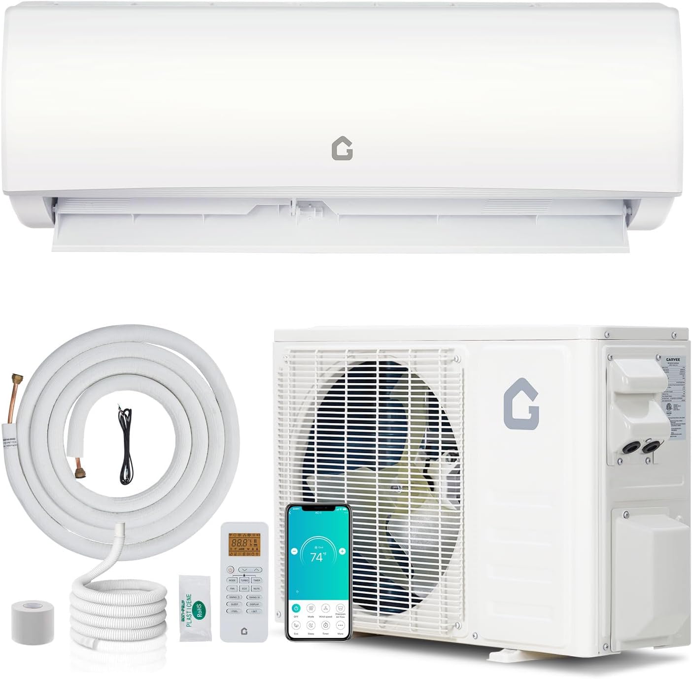 Garvee 24000 BTU Mini Split AC/Heating System, 21 SEER2 208/230V WIFI Enabled Energy Efficient Mini Split Air Conditioner,Wall-Mounted Split AC Unit,Cools Up to 1500 Sq.Ft,Heat Pump & Installation Kit