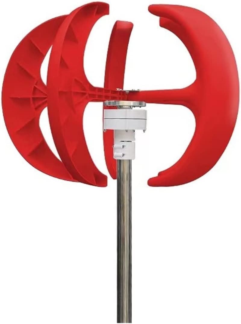Wind Turbine, Vertical Wind Turbine Generator 1000W 5 Blades12v 24v with MPPT Charge Controller Low Noise Wind Speed Start Rotation for Home(Red,Turbine ONLY_12V)