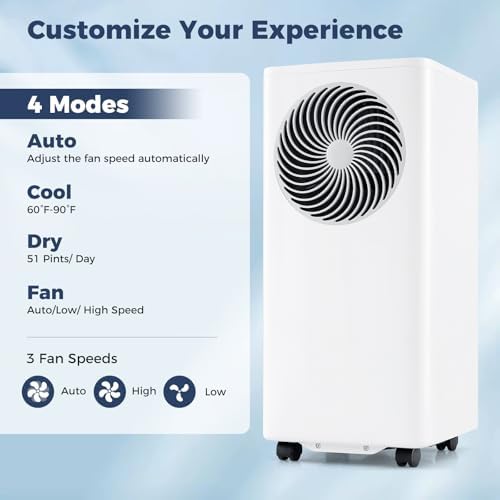 GOFLAME 10000 BTU Portable Air Conditioner, 3-in-1 Floor AC Unit with Fan & Dehumidifier, 24H Timer, Sleep Mode, Remote Control, Drain Hose & Window Installation Kit, Cools up to 350 Sq. Ft