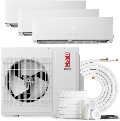 OLMO 24,000 BTU Tri Zone 9000 + 9000 + 12000 BTU Wall Mount Ductless Mini Split A/C and Heater with 25ft Installation Kits