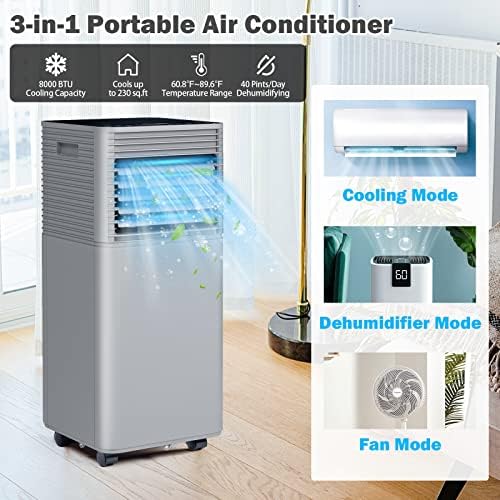 ARLIME Portable Air Conditioners, 8000 BTU AC Unit Cools up to 230 sq. ft. Freestanding Air Cooler w/Fan & Dehumidifier, Remote Control, Window Mount Kits for Home Office