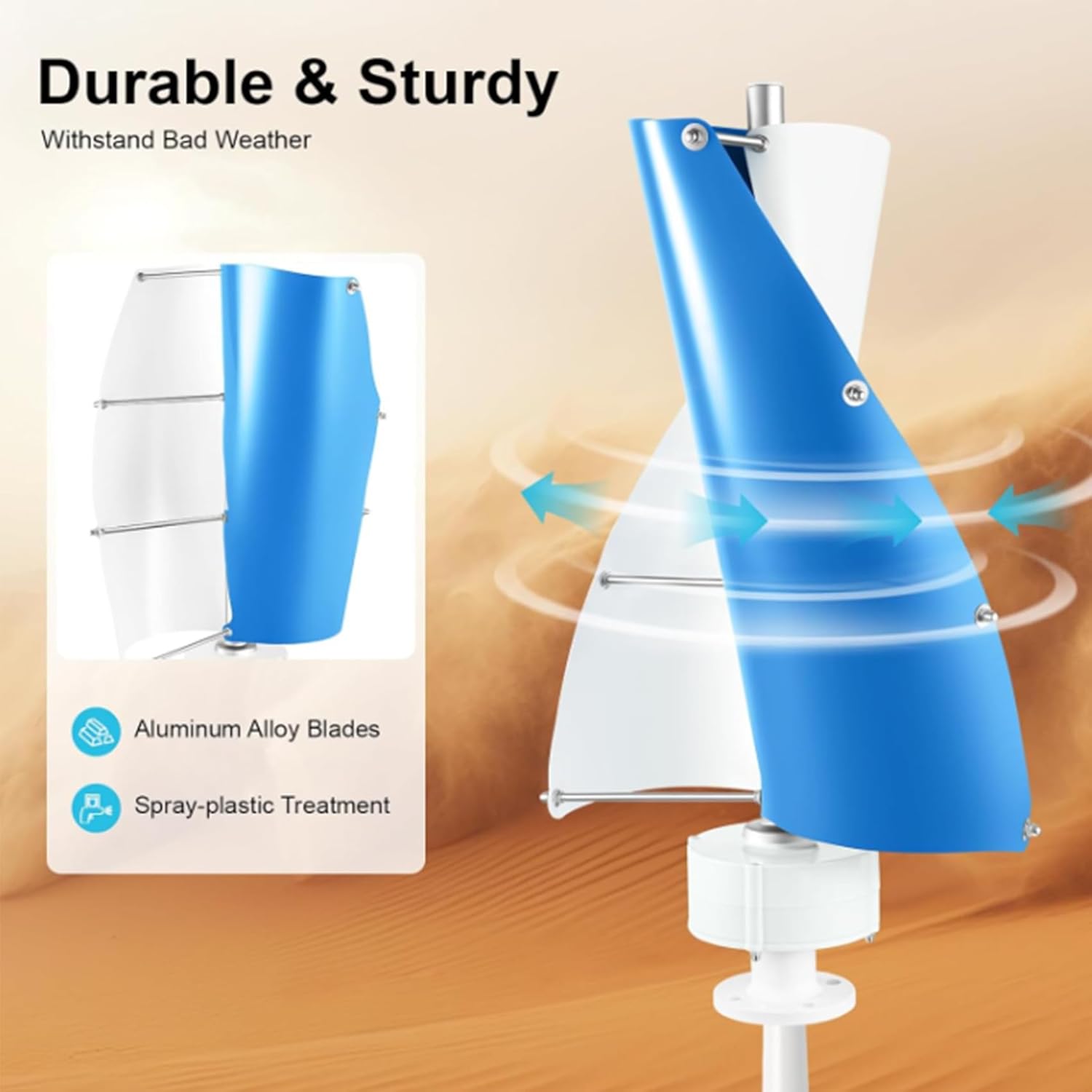 24v, 24V,Vertical Wind Power Turbine Generator 9000W 12V 24V 48V 220V 3-Phase AC Wind Turbine Generator, for Renewable Energy Solution(Low Noise)