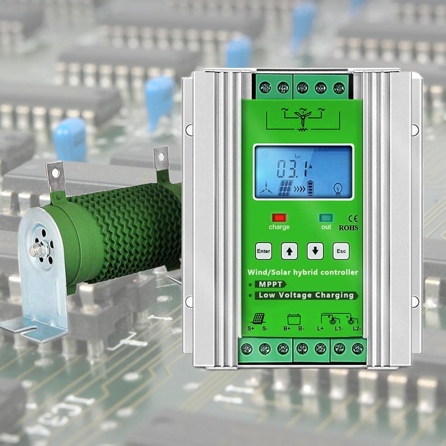 Wind Solar Hybrid MPPT Charge Controller for Wind Turbine & Solar Battery Charging, 12V System with Dump Load - Efficient Renewable Energy Solution